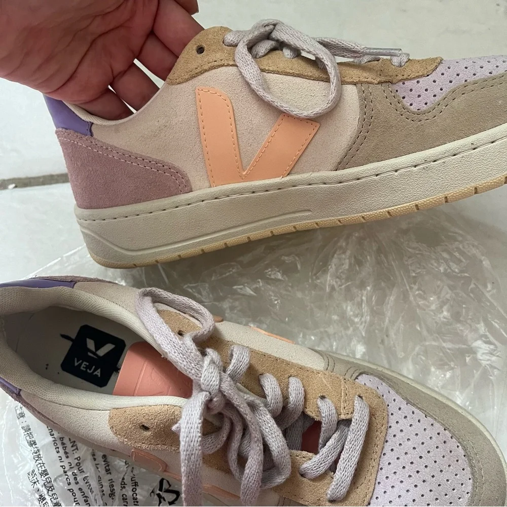 NEW Veja Women V-10 Suede Multico Peach Lavender Sneakers Shoes size 39 US 8 - Picture 9 of 11